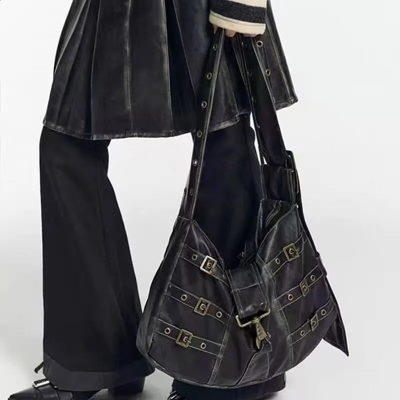 Emo Women arajuku Y2k Gotic Black obo and Bag Vintage Motor Aestetic Grunge PU Purses Soulder Crossbody andbags Bags 240729 M260805