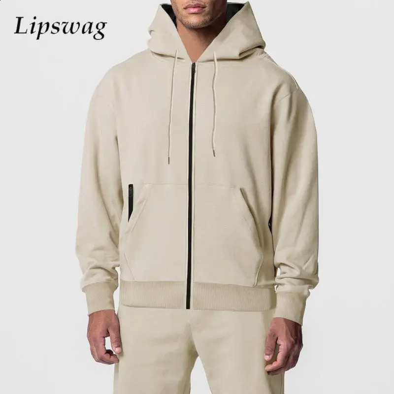 Wool hooded sweatshirt mens twopiece winter outdoor warm track and field clothing autumn fashionable solid color pants set 240729