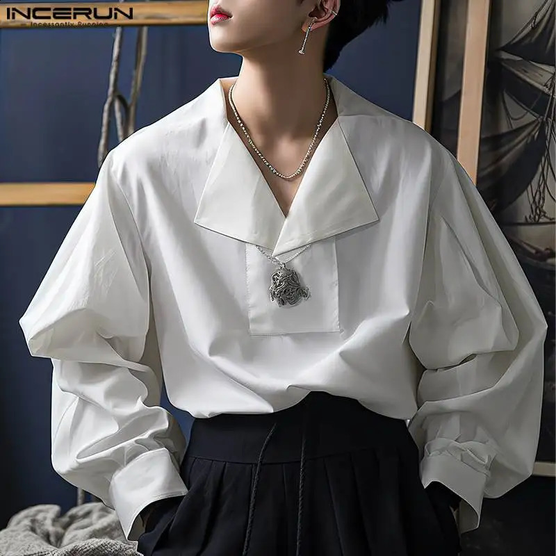 Incerun Men Shirt Ablème à manches longues Loose de style coréen Men de manière décontractée Streetwear Spring Fashion Leisure Shirts S-5XL 24072