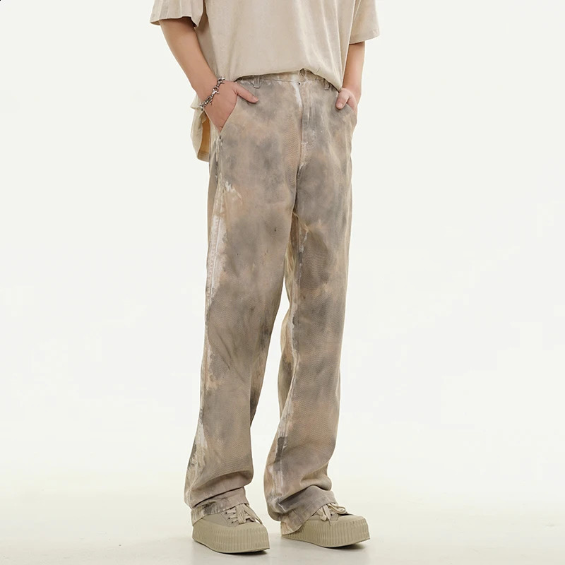 Hip Hop Loose Straight Jeans Mens Personalized Printed Classic Retro Fashion Street Casual Y2K Trousers 240729