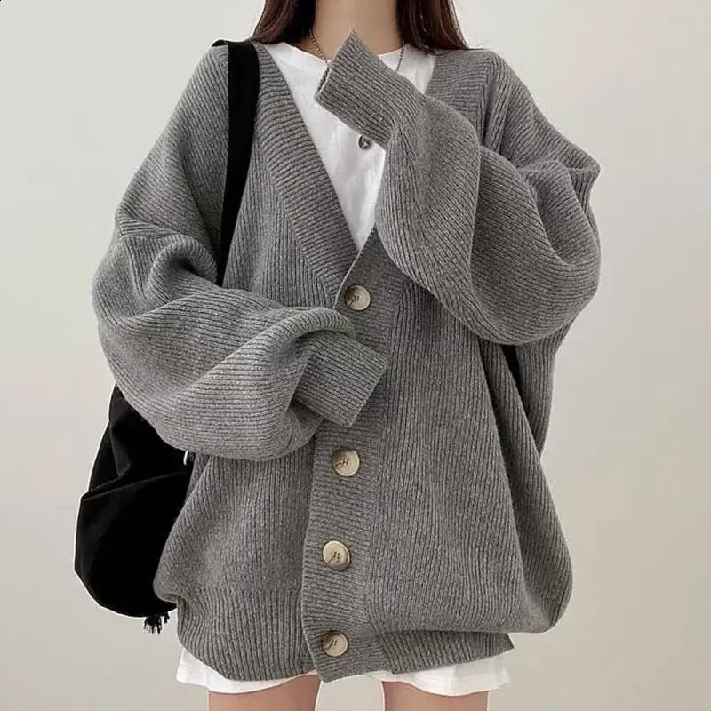 Knitted Cardigan Sweater Coat Buttoned V-Neck Lazy Style WomenS Loose Slim Versatile Top Autumn And Winter 240730