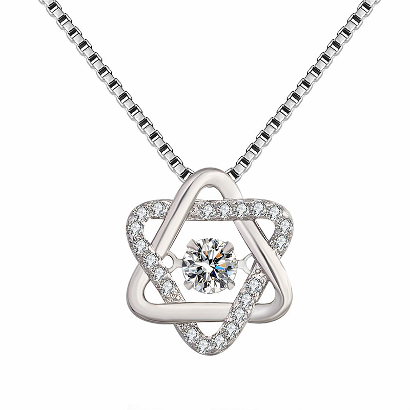 S925 Silver Star Pendant Statement Necklace 5A Zircon Women Girls Lady Clavicle Jewelry-image-417570586