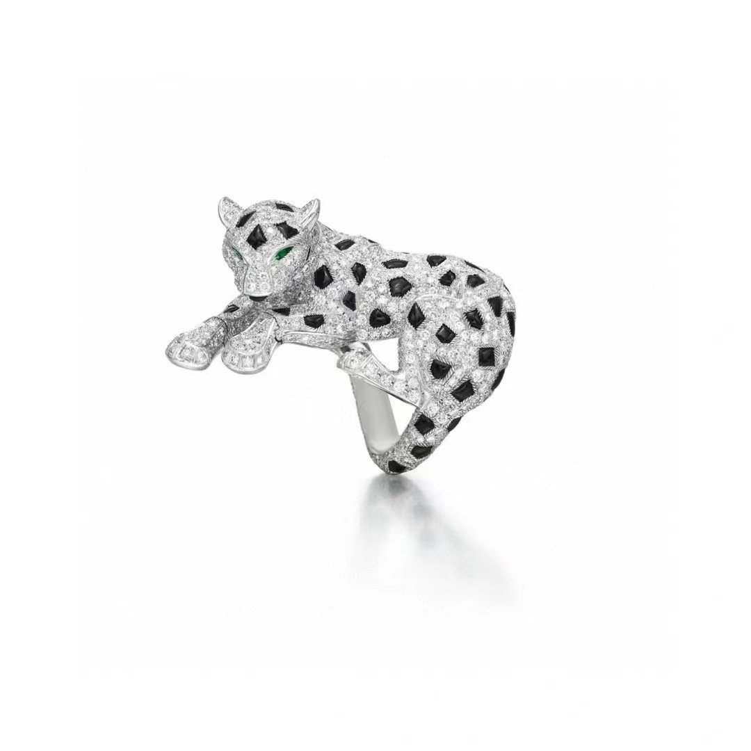 Panthere Ring sterling silver cheetah ring inlaid with natural crystals and emeralds counter quality men for women size suitable US 6-7-8 Europea