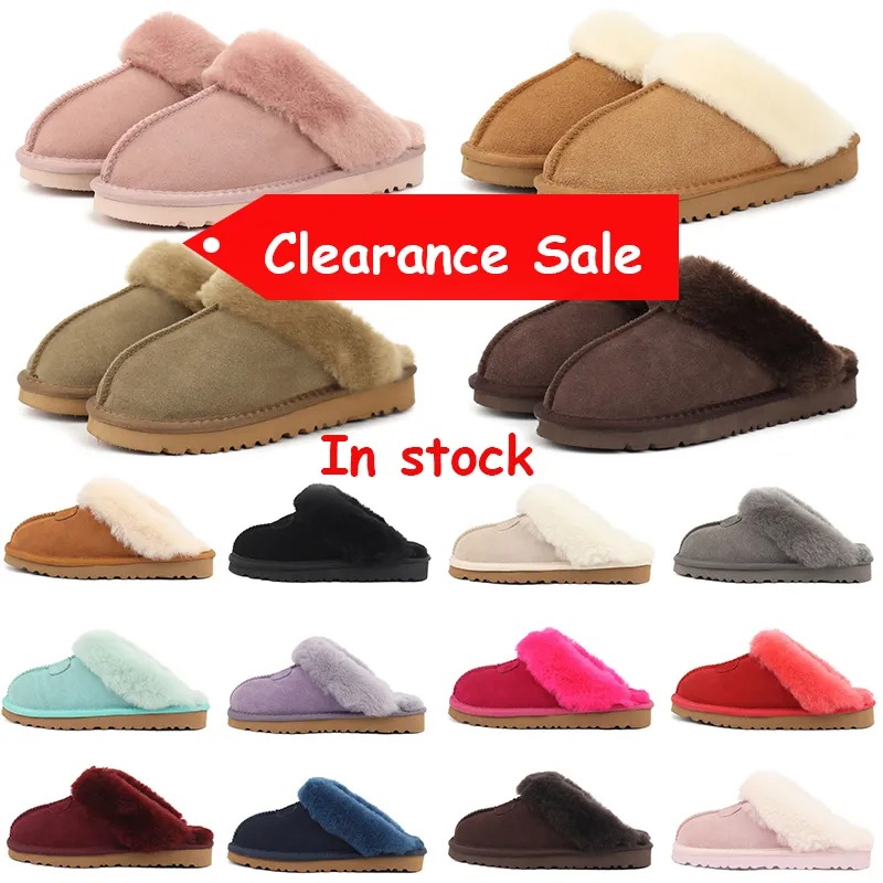 Booties Designer Tasman Slippers Chestnut Fur Furry Slides Shearling Mules Women Platform boots Slip-on fluffy Slipper Suede Upper Comfort Winter
