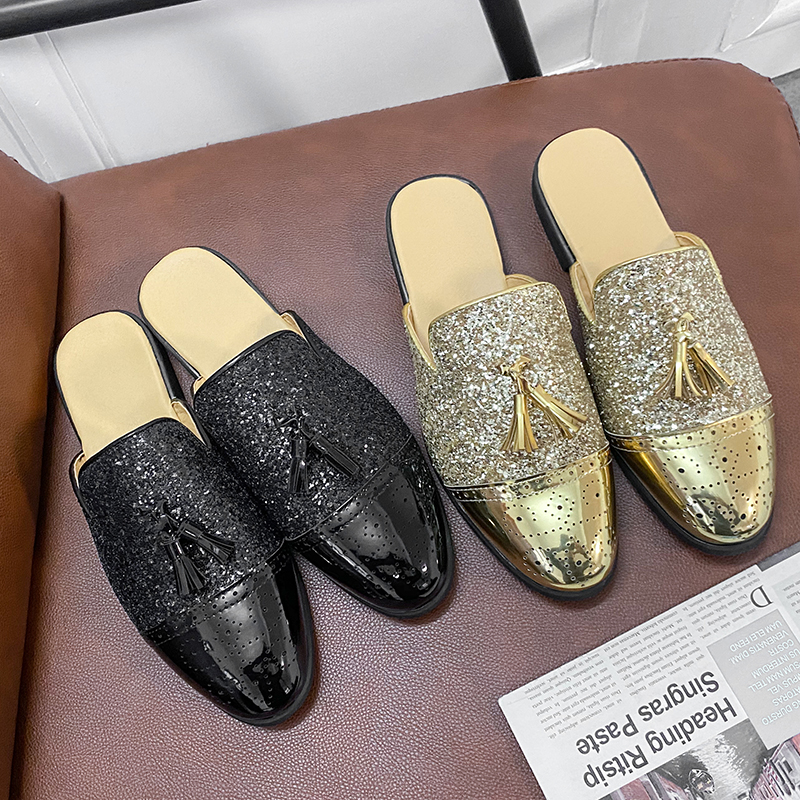 2025 New Designer Men's Casual Bg Leather Loafers Italian for Men Half Shoes Mules Male Black Slides Business 36dc