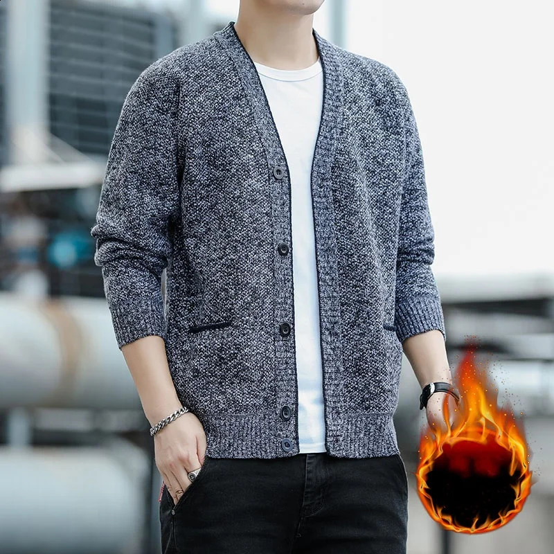 Autumn Mens Knitted Cardigan Thin V-neck Basic Elastic Slim Fit Thin Sweater Solid Color Casual Versatile Coat 240730