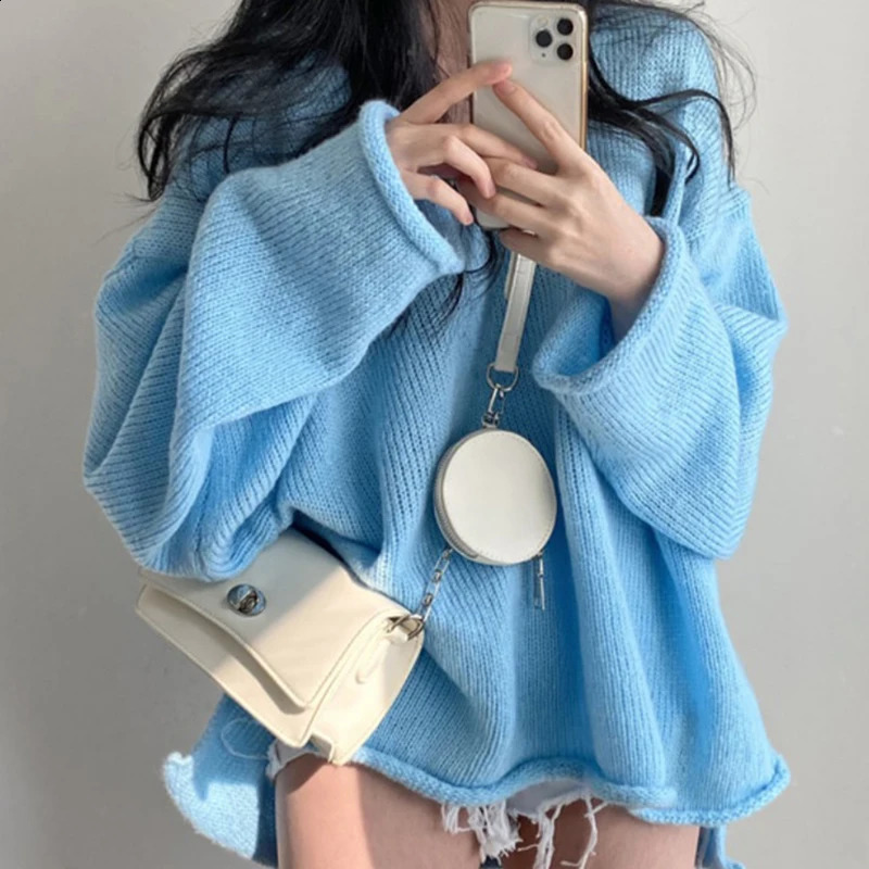 HELIAR Women Solid Casual Loose Warm Sweater V-Neck Long Sleeve Split Irregular Jumpers Knit Pullovers For Women Autumn Winter 240730
