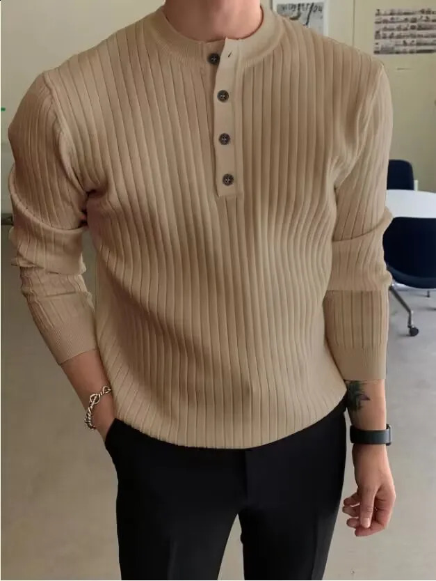 Men Semi-Turtleneck Long Sleeve Knitted Sweater Spring Male Solid Knitwear Pullover Button Tops BSD-PYBG-ZW136 240730