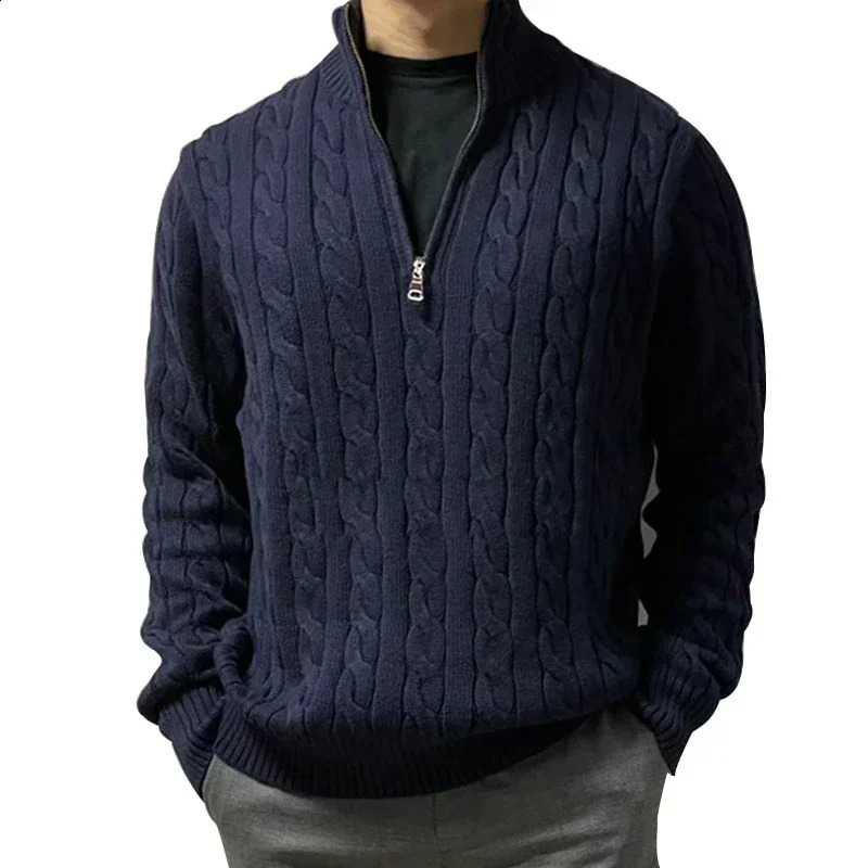 Pullover Sweaters Mens Warm Knitted Sweater Solid Fashion Turtleneck Sweaters Half Zip 100% Cotton Winter Coat Casual 8509 240730