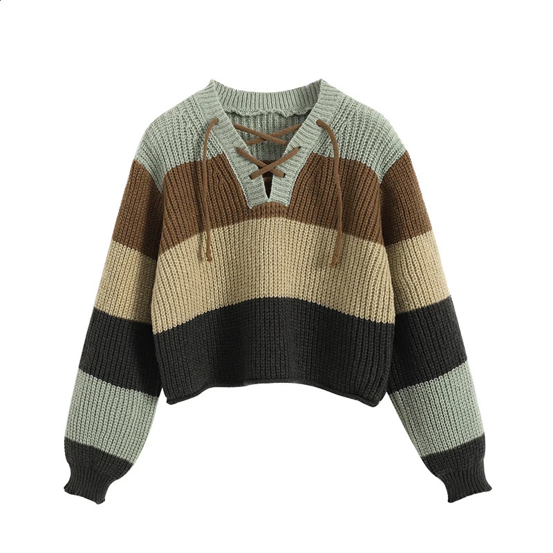 Women Striped Pullover Knit Sweater Harajuku Aesthetic Y2k Long Sleeves Sweaters Elegant Vintage 2000s Fashion Clothes 240730