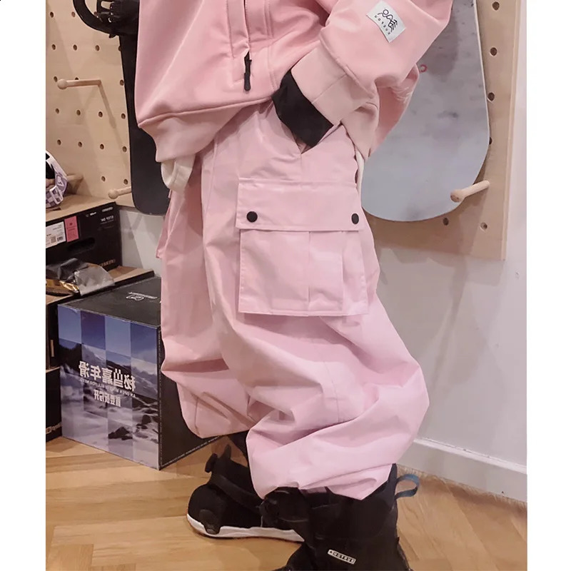 Warm Women's Pink Color Ski Pants Outdoor Oversize Waterproof Snow Sports Bibs Trousers Winter Ski Snowboard Pants Cargo Pants 240719