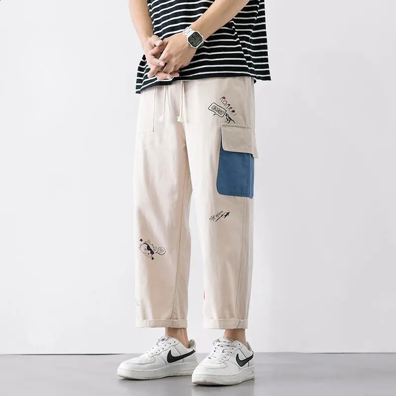 Pantalon de survêtement anime harajuku pantalon de cargaison mâle streetwear large jambe oversize pantalon décontracté pantalon de la cheville 24