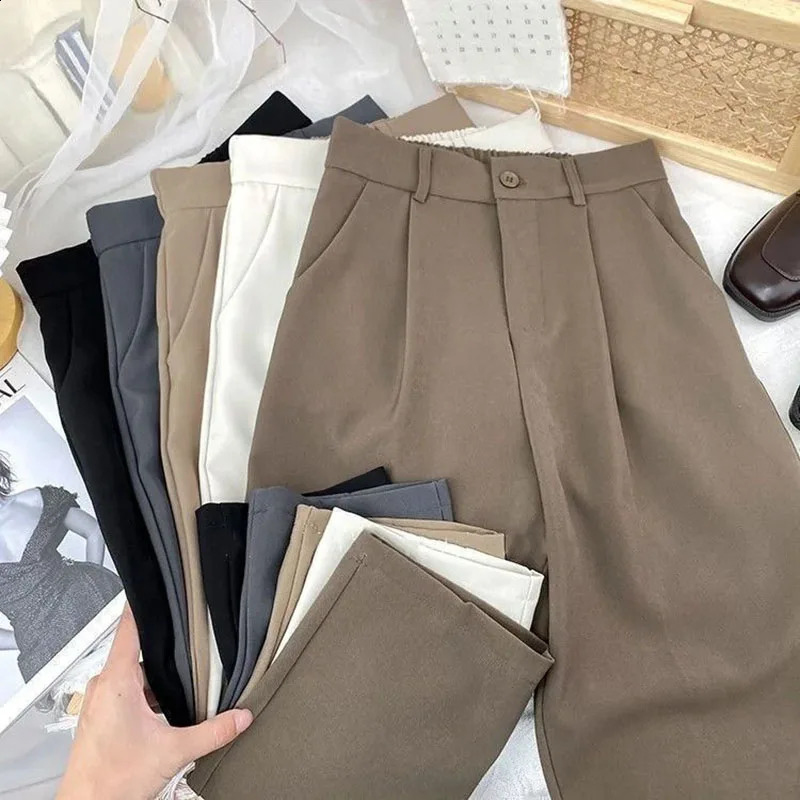 Pantalon de costume décontracté d'automne printemps Fashion Élastique haute taille pantalon Haren Style coréen Solide Loose Office Dame Pants 240