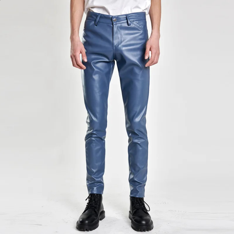 # 2201 Blanc blanc vert bleu pantalon en cuir orange hommes printemps été skinny masque en faux cuir pantalon mince plus taille 40 240730