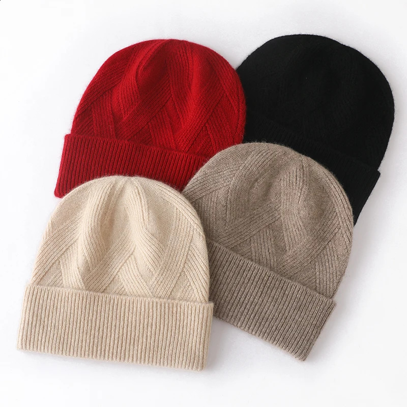 Women Hat Winter 100% Pure Cashmere Knitted Headgears Soft Warm Hats Lady Fashion Casual Thicken Cap Quality Cashmere Cap 260917