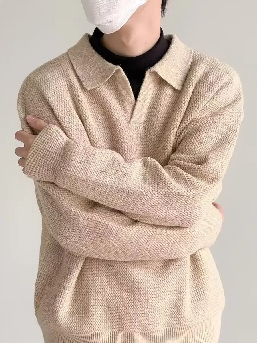 Bloc de couleur de style de style préparé à la mode Polo à manches longues Polo Men de broderie American Style Vintage Fit Cardigan Pull 240730