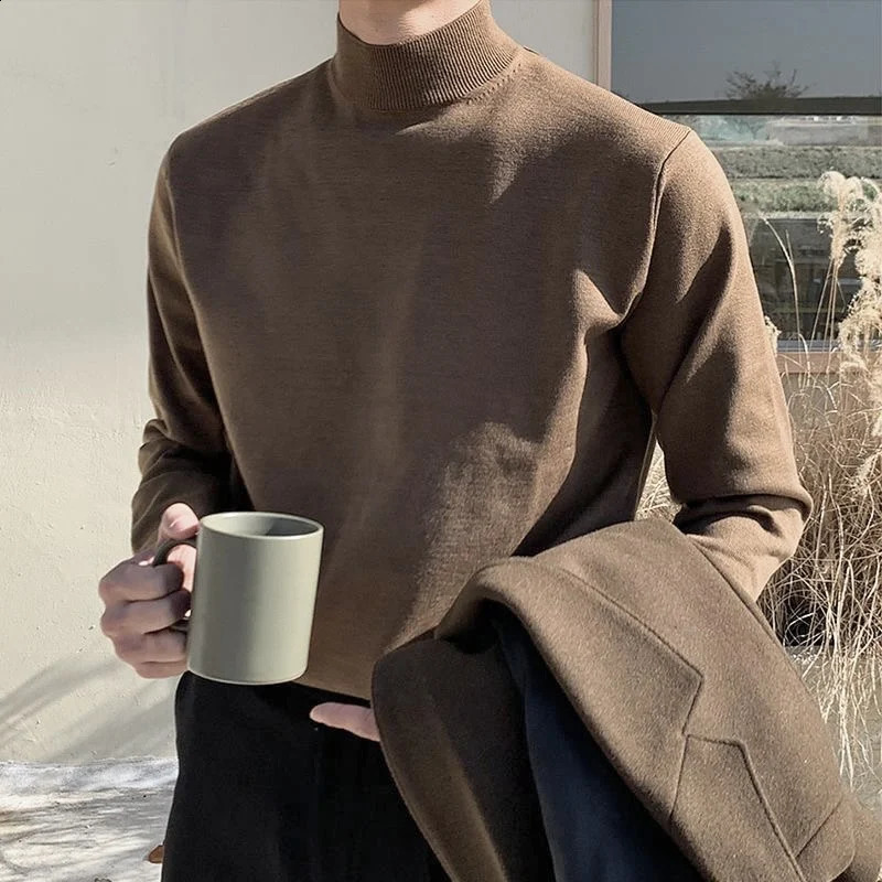 Solid-color Half Turtleneck Bottoming Sweater Men Long Sleeve Korean Fashion Autumn and Winter Casual All-match Pullover Men 240730