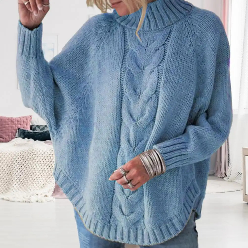 Femmes Automne Pull d'hiver épais tricot en tricot lâche à col roulé lâche à manches longues en manches longues Dolman Sweater à la dame résistan