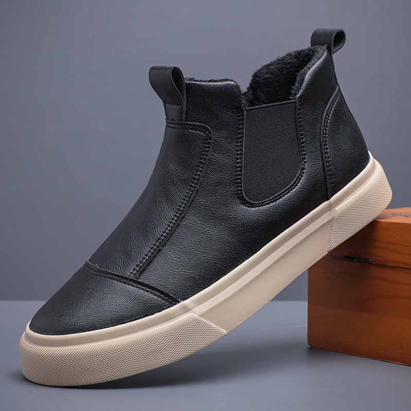 Men Leather Casual Design Winter Warm Boots Flats Platform boots Soft Sole Sports Sneakers Man Comfortable Slip On Boot 23906