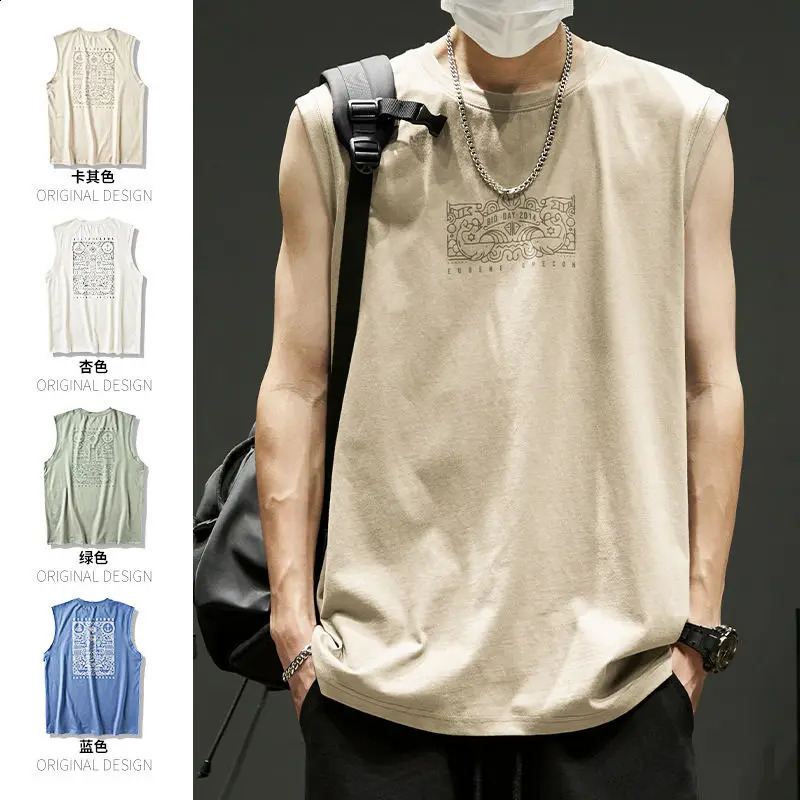 Mens Sleeveless Printing Loose Trend T Shirts Summer O-Neck Solid Simplicity Youth Tops Tees Vintage Casual Women Clothing 240729