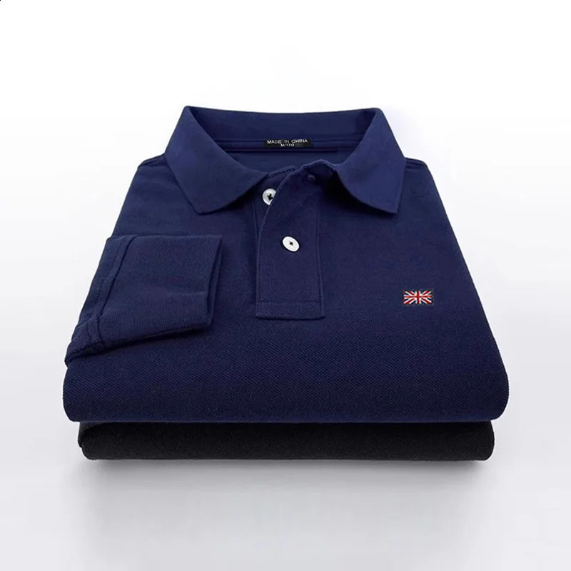Mens 100% Cotton Polos Shirts Thick Sanding Long Sleeve Polo Shirt Casual Polo Homme Lapel Male T-shirt Tops Sports Golf shirt 240730