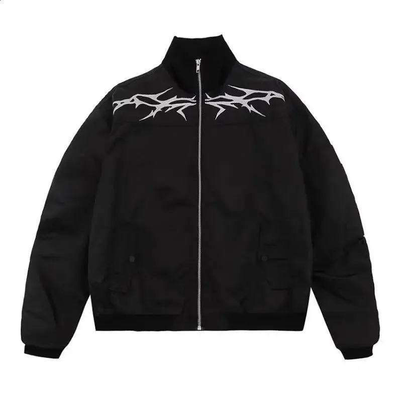 Deep City Black Bomber Jacket Womens Large Spring Street Clothing Retro Y2k Gothic Pilot Jacket Hip Hop Casual Aesthetics 240814