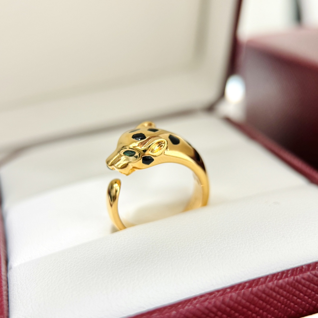 Panthere Ring sterling silver cheetah ring gold plated inlaid natural emerald handmade counter quality men for women size suitable US6-7-8 exquisite