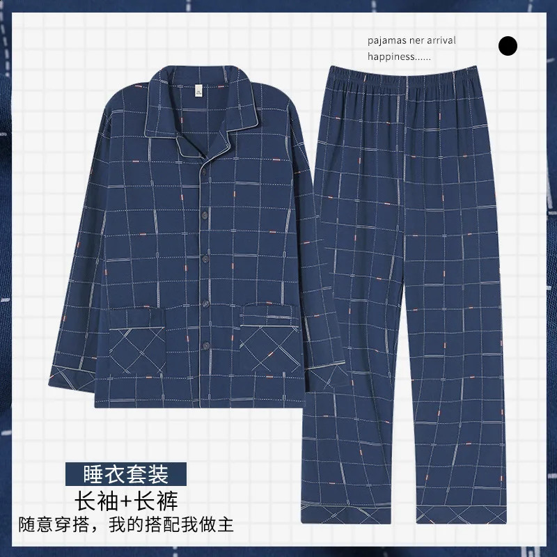 Cotton Mens Cardigan Sleepwear Autumn Spring Long Sleeves Nightwear 2 Pieces Pajamas Set Male Plus Size 4XL 5XL Homewear 240819