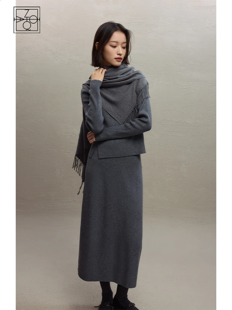 Ziqiao Costume en tricot à la mode pour femmes ensemble en deux pièces automne et hiver rond pulat à demi-jupe sets féminins 240731