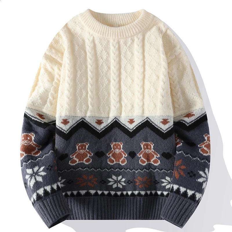 Men Autumn Oversized Harajuku Sweater Vintage Knitted Mens Rock Hip Hop Plush Warm Round Neck Pullover Mens Cloting 3XL 240731
