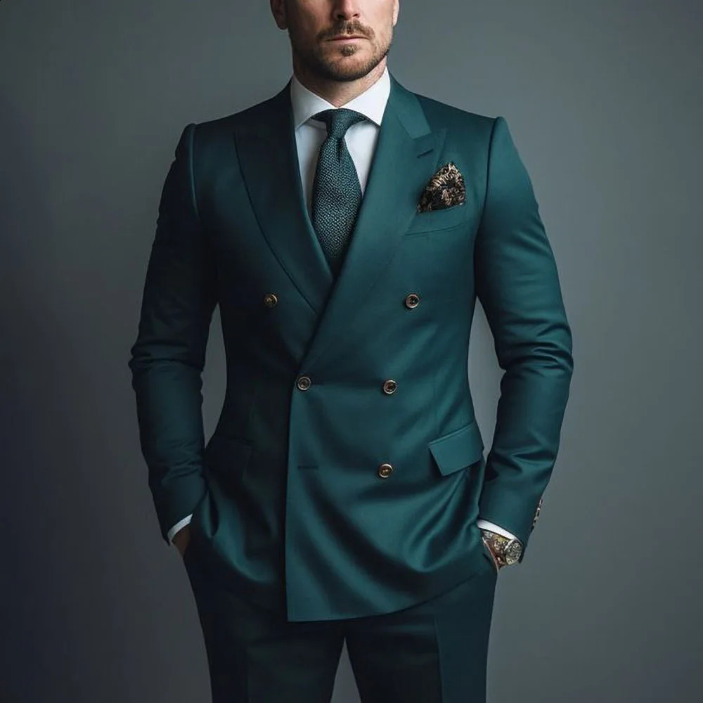 ly arrived green mens twopiece fashionable top with lapel and double chest business casual wedding dress Pioneerpants 240730