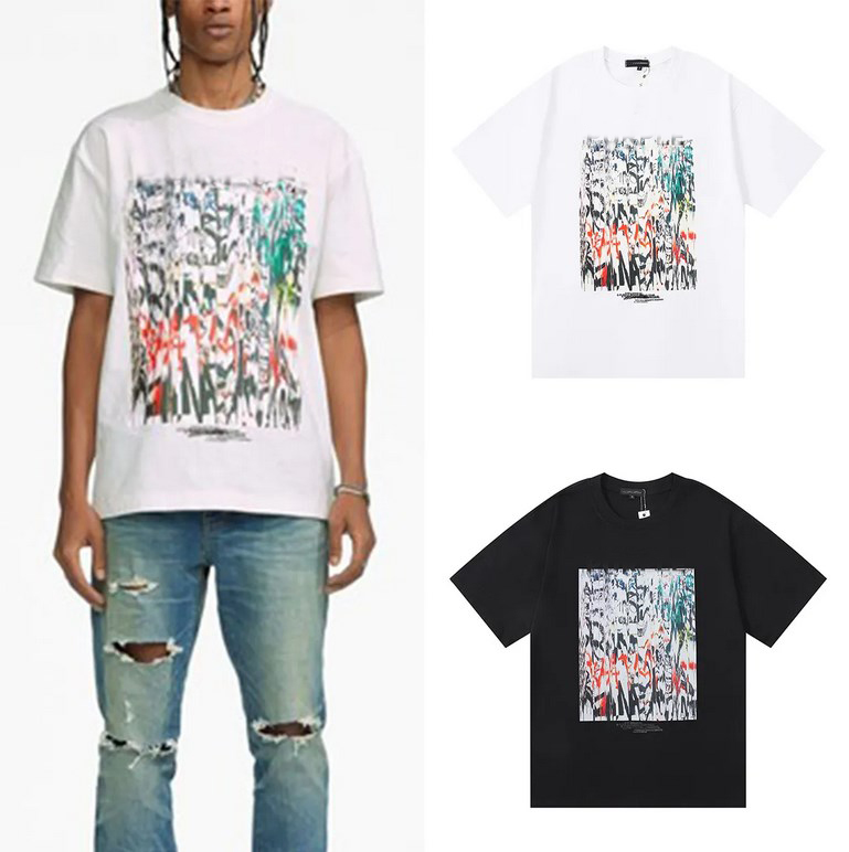 2024ss T-Shirts Color Printed Cotton Loose Tops Casual Men's And Women's Short Sleeved T-Shirt-image-913308582