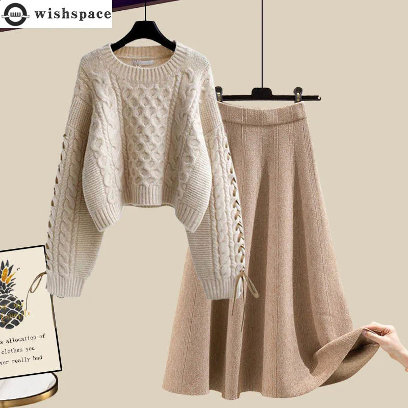 Autumn and Winter Set Womens Korean Edition Age Reducing Loose Sweater High Waist Mid Length Half Skirt Two Piece Set 240731