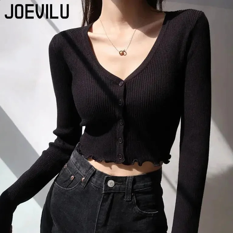 Sexy Knitted Cardigan V Neck Naked Navel Crop Tops Chic Fungus Hem Shirt Womens Spring and Summer Korean Versatile Y2k Sweater 240731
