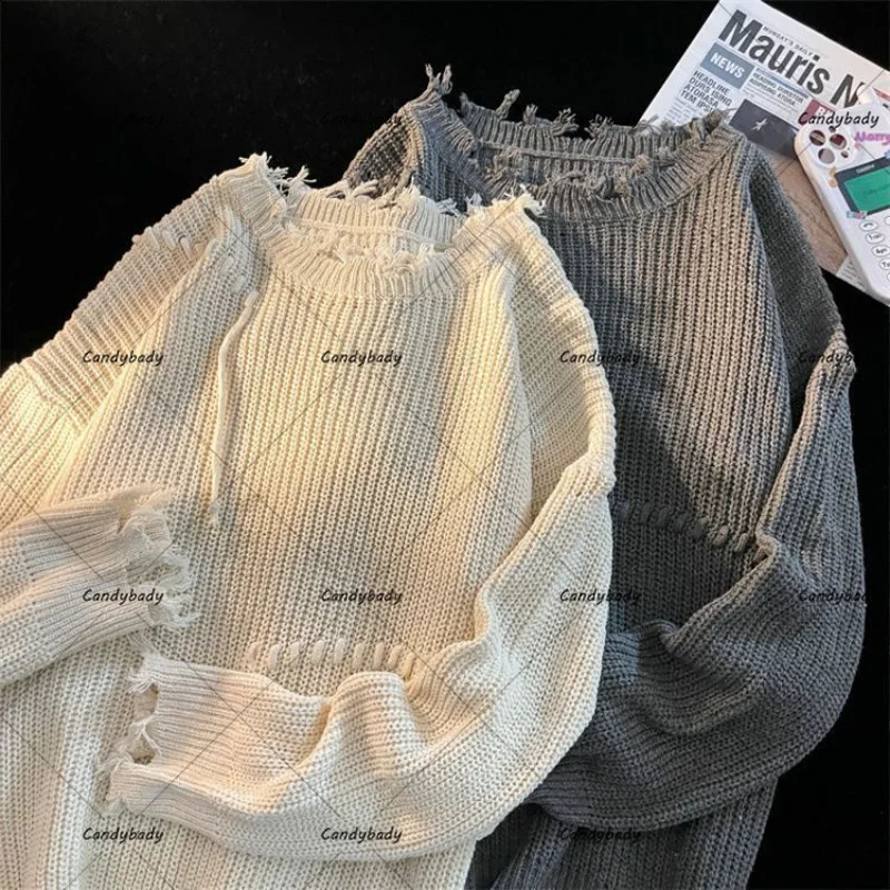 Y2K Streetwear Men American Lazy Wind Polo Polo Poueter rétro Retro Couple lâche pour les hommes et les femmes pour faire de vieux pulls à trou 2