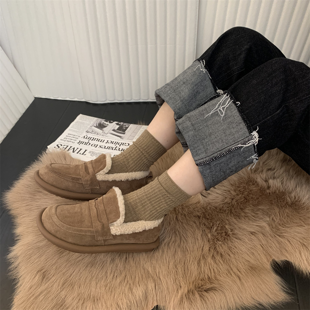 ddmynov Leather Velvet Thickened Le Fu Single For Women Autumn And Winter Outerwear Fur Warm Snow Cotton Shoes Boken Outdoor Shoes