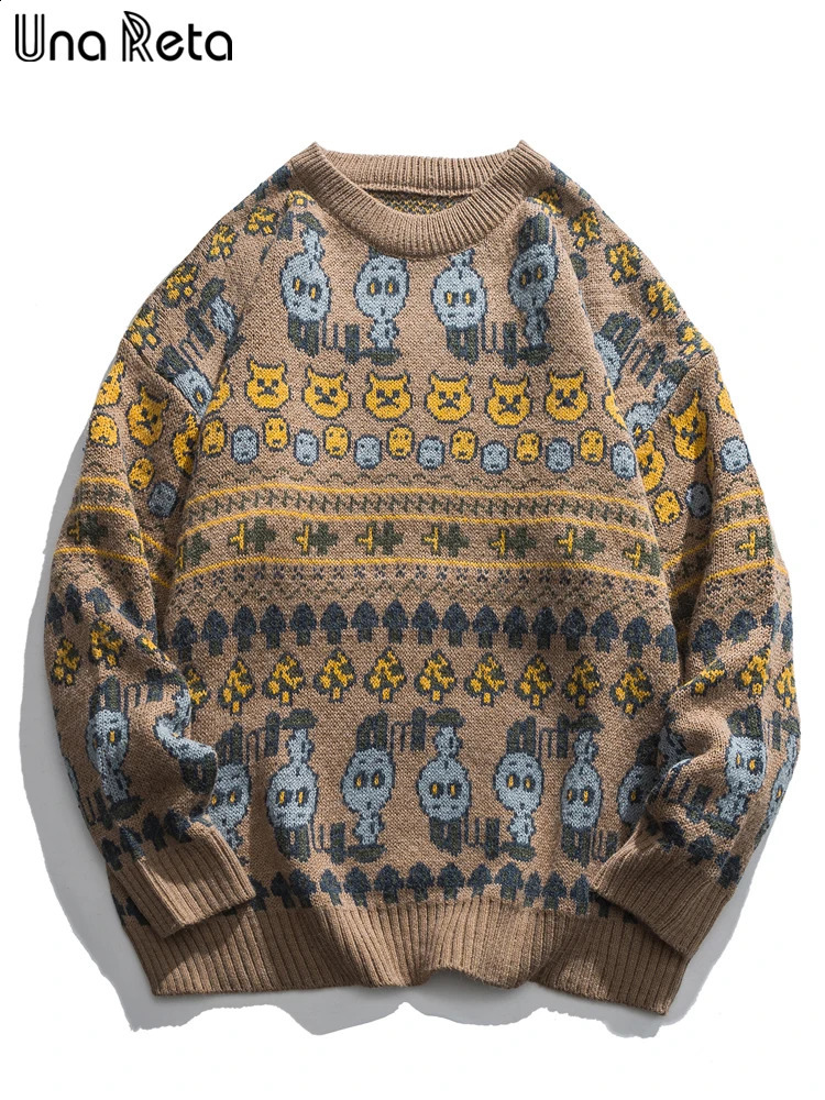 Una Reta Harajuku Print Mens Winter Sweater Streetwear Hip Hop Couples Knitted Pullover Long Sleeve Jacquard Soft Sweaters 240731