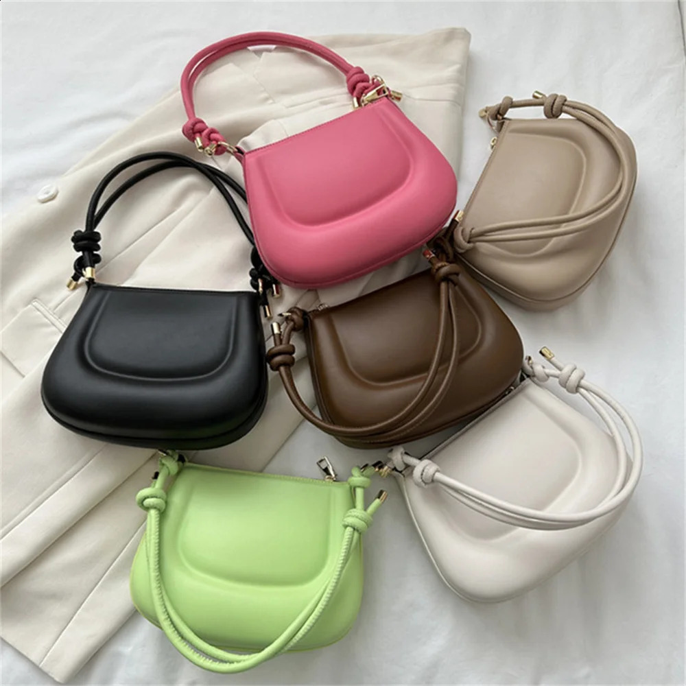 Soft Leather Shoulder Bag Fashionable Personalized WomenS Underarm Armpit Bag Casual Candy Color Cross-Body Bag 240731