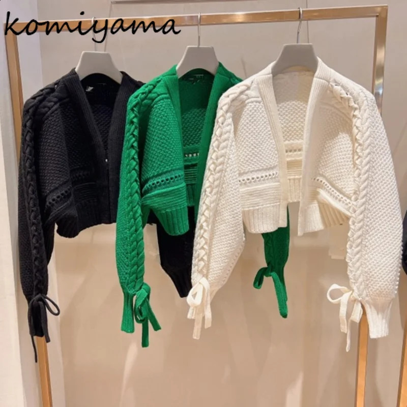 Elegant Chic Bandage Long Sleeve Cardigan Mujer Solid V Neck Open Stitch Brief Women Sweaters JAPAN Knitted Y2k Clothes 240731