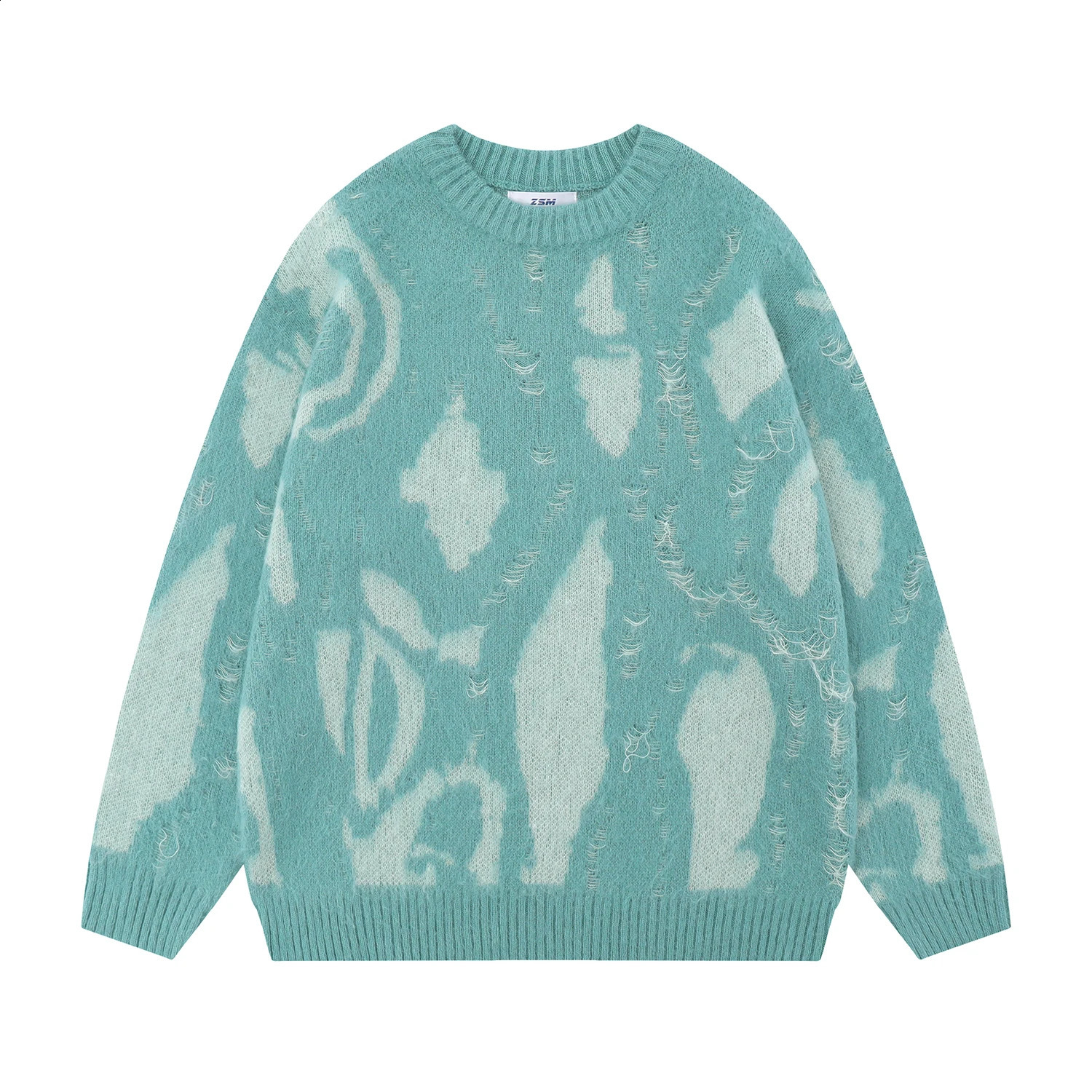 Oversized Mens Colorblock Cut Sweaters Hip Hop Washed Knitwears Autumn and Winter Baggy Round Neck Long Sleeve Knitted Sweater 240731