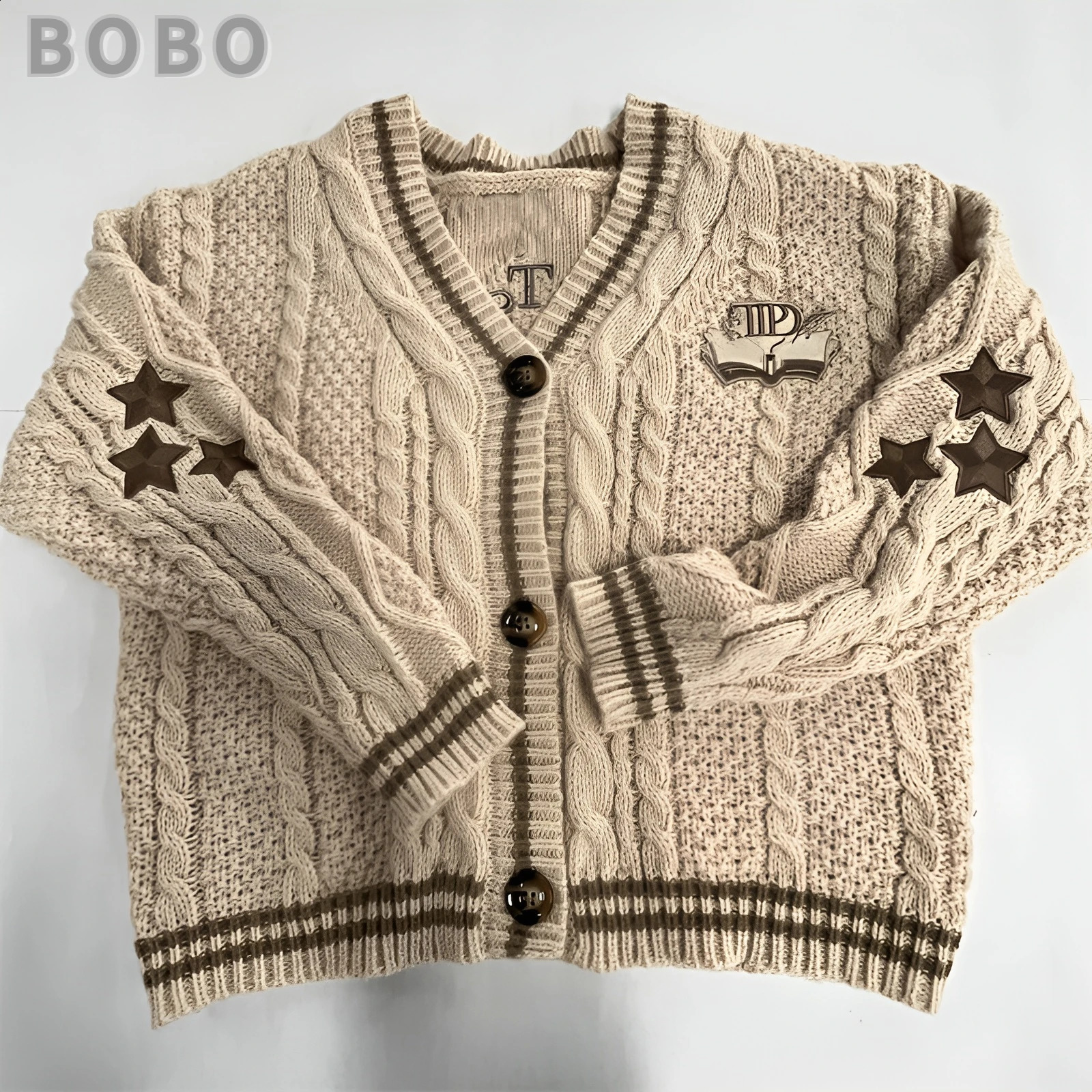 Automne Fashion chaude kaki tricot cardigan femmes pull y2k star d'hiver brodé en ajustement longue cardigan de vacances à manches longues 240731