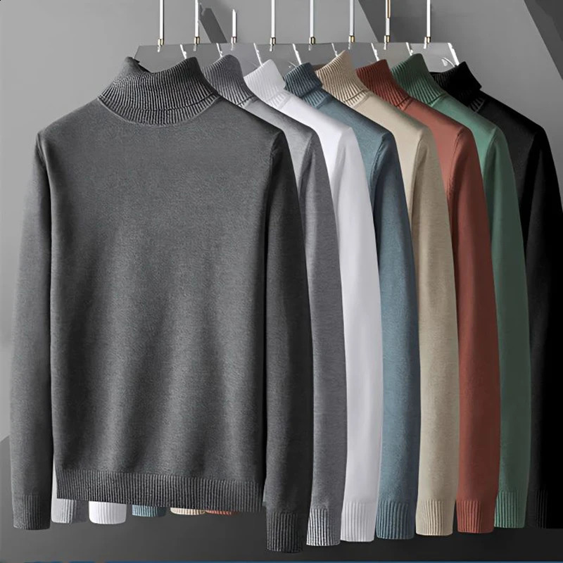 Autumn Winter Men Long Sleeve Turtleneck Sweater Fashion Simple Harajuku 2xl Oversized Knitted Clothing Daily Travel Black White 240731