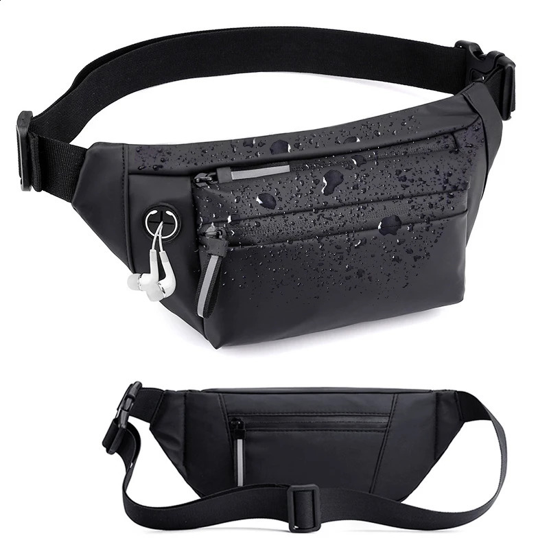 Men Black Waterproof Outdoor Waist Bag Casual Travel Sports Chest Fanny Pack Fashion Crossbody Nylon Bum Pouch 240730