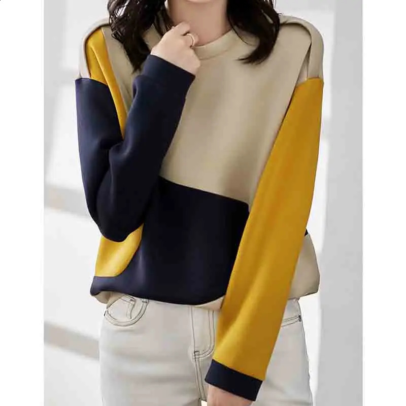 Les femmes de mode coréennes contrastent les t-shirts à manches longues printemps automne vestime féminin version surdimensionnée Pullover Casual