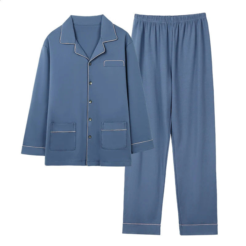 Men Full Pure Cotton Pajamas Set V-Neck Homewear Men Home Clothes Lounge Wear Autumn Long Sleeve Pyjamas Male Cardigan Sleepwear 240731