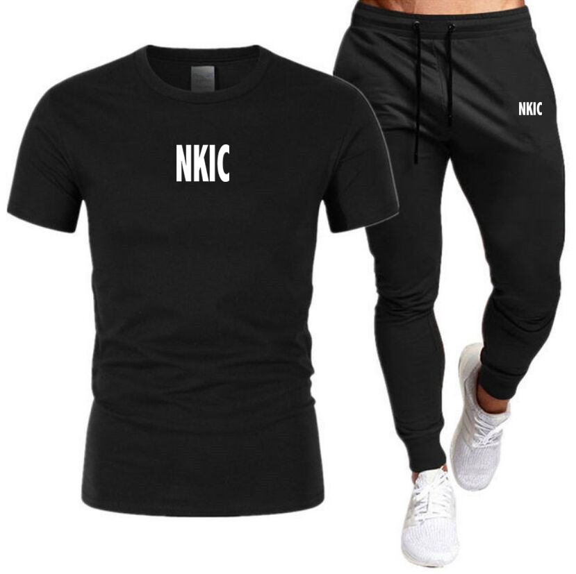 T-shirt noir 100% coton pour le pantalon de survêtement d'été T-shirt à manches courtes T-shirt Sportswear Street Two-Piece Set