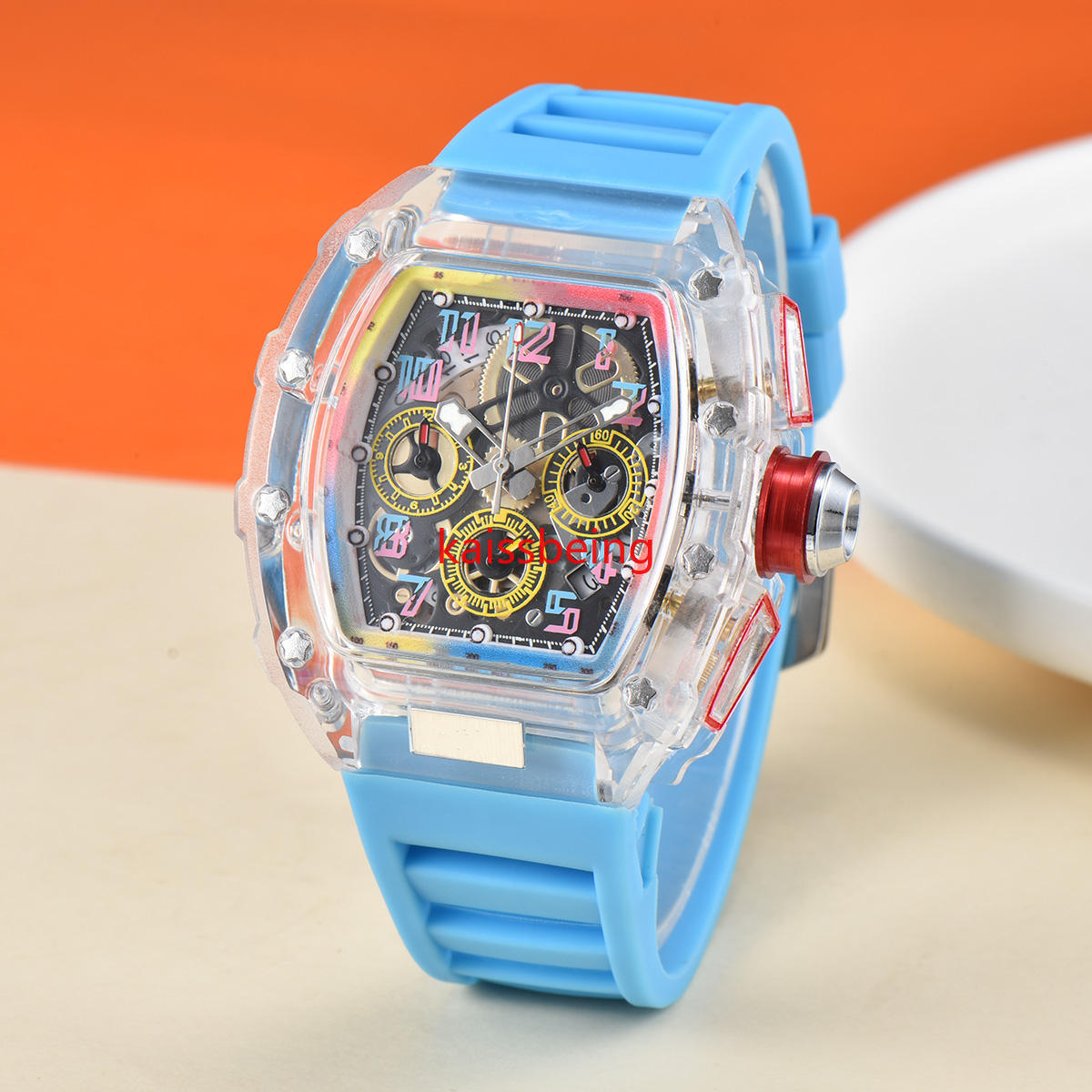 Montre de sport de luxe à 6 broches pour hommes et femmes, montre multifonctionnelle à Quartz Transparent sculpté