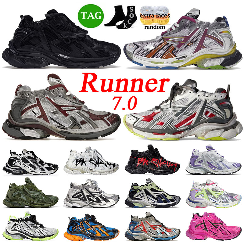 Runners 7.0 Hommes Robe Chaussures Baleciaga Graffiti Noir Fluo Vert Bourgogne Cuir Gratuit Gris Lumière Violet Blanc Piste Marque De Luxe Femmes