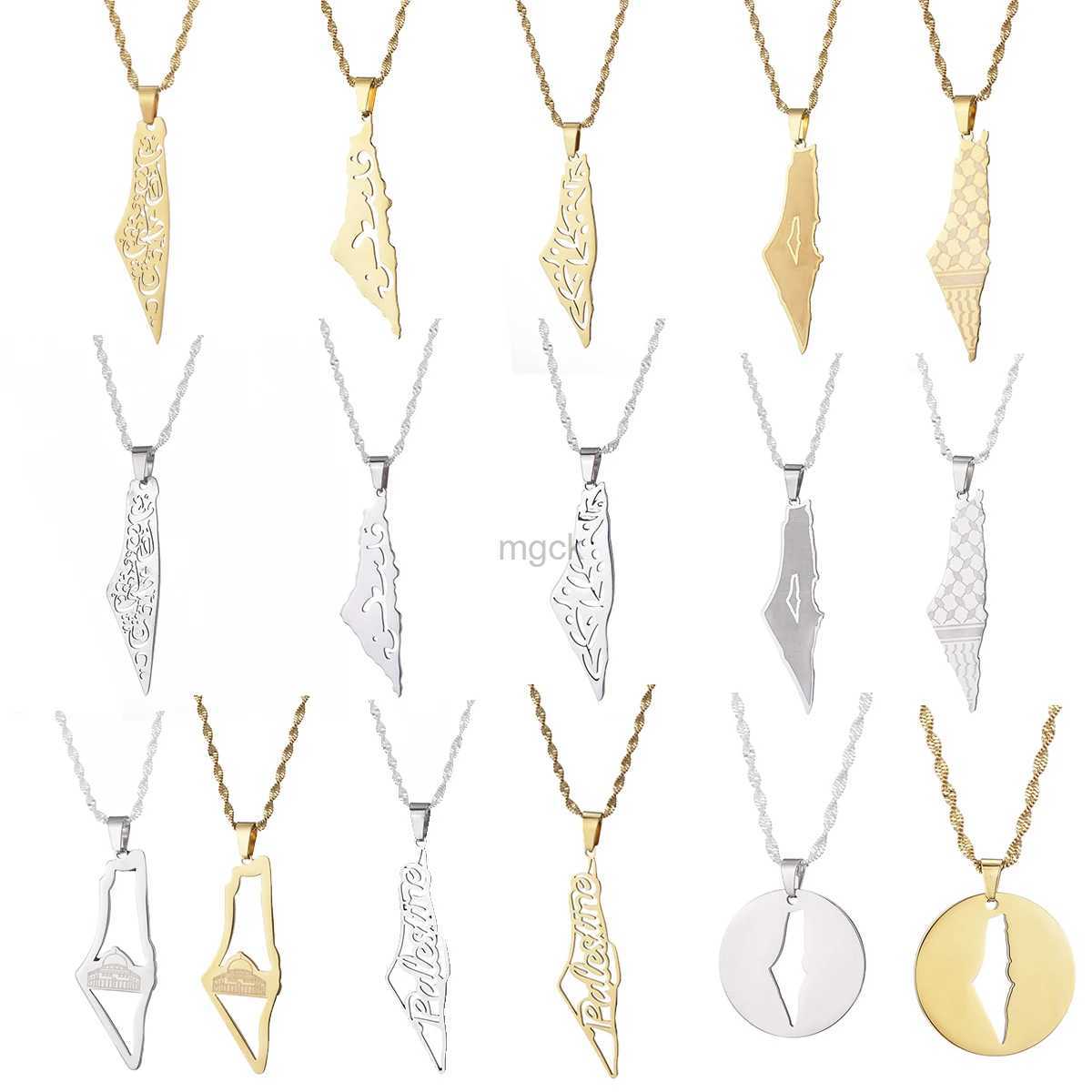 Colliers en acier inoxydable Israël Palestine Carte Pendant Collier Country Geography Chaîne pour femmes bijoux Gift 240330