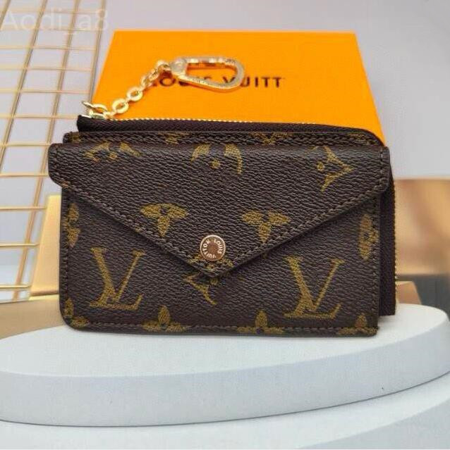 Men Women Fashion bags charm Monogram Top designer Keychains Zipper pouch metal Leather coin purse Nice Mini Wallet with Original box